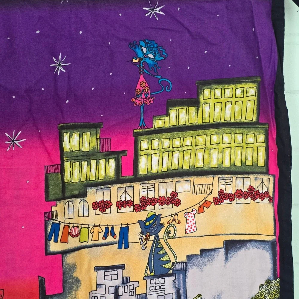 Handmade Cool Cats City Rooftop Novelty Print Laundry Storage Bag   whimsical
